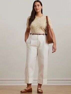 Ralph Lauren Cream and Light Yellow Floral Short-Sleeve Sweater